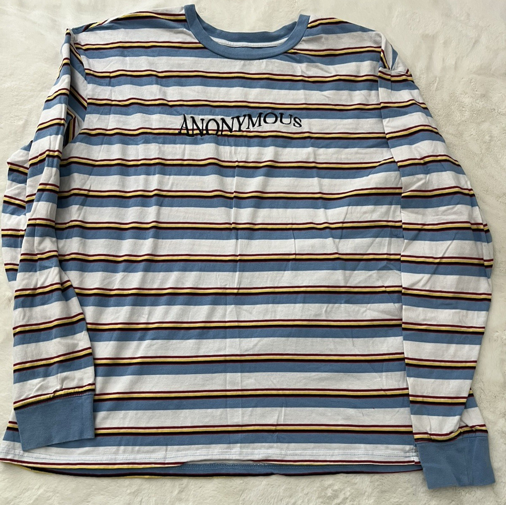 Pacsun Anonymous Striped Long Sleeve T Shirt Mens XL Blue White Graphic Tee